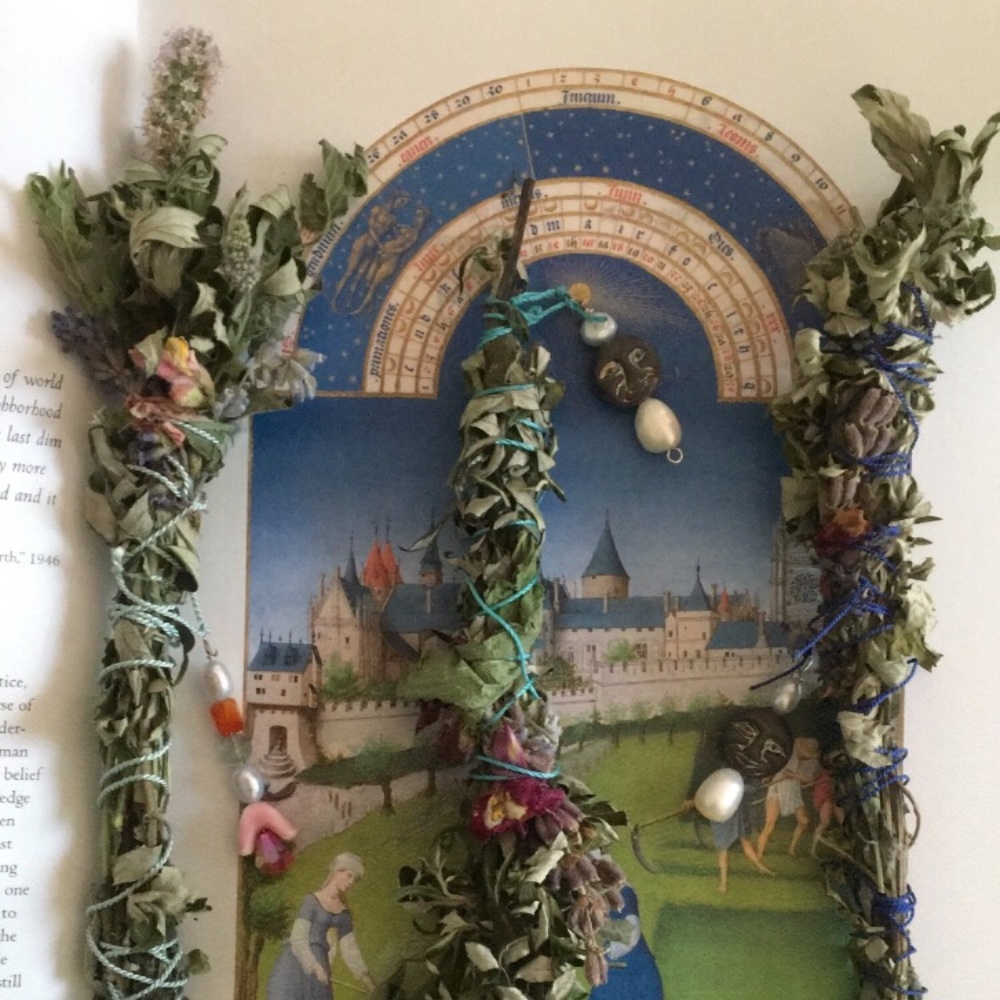 "Moon" themed mint and lavender herbal botanical wand with pearl charm- handmade